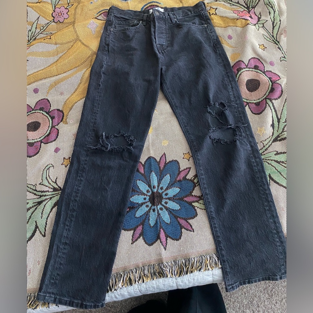 Free People Black Straight Leg Jeans
